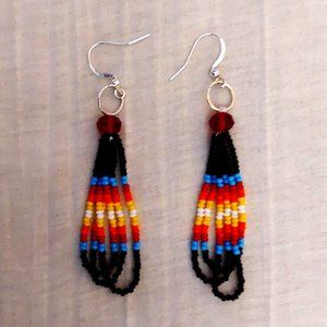 NWT, HANDCRAFTED SEED BEAD TRIPLE LAYER EARRINGS.